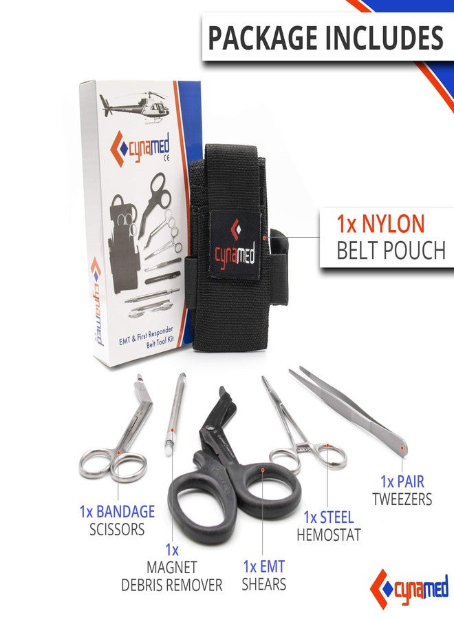 Cynamed First Responder Medical Tool Kit - Bandage Scissors, Magnetic Debris Remover, EMT Shears, Hemostat, Tweezers - Adjustable Multi-Pocket Nylon Belt Pouch - Paramedic, Nurse, Emergency Responders - Image 3